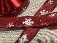 Декоративная лента новогодняя снежинка красная 