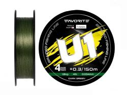 Шнур Favorite U1 PE 4x 150m (dark green) 0.153mm/4.8kg